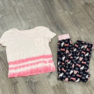 Kids Girls Gap & Rene Rofe Lot Tie Dye Pocket Tee Fleece Cat Pajama Jogger Pant